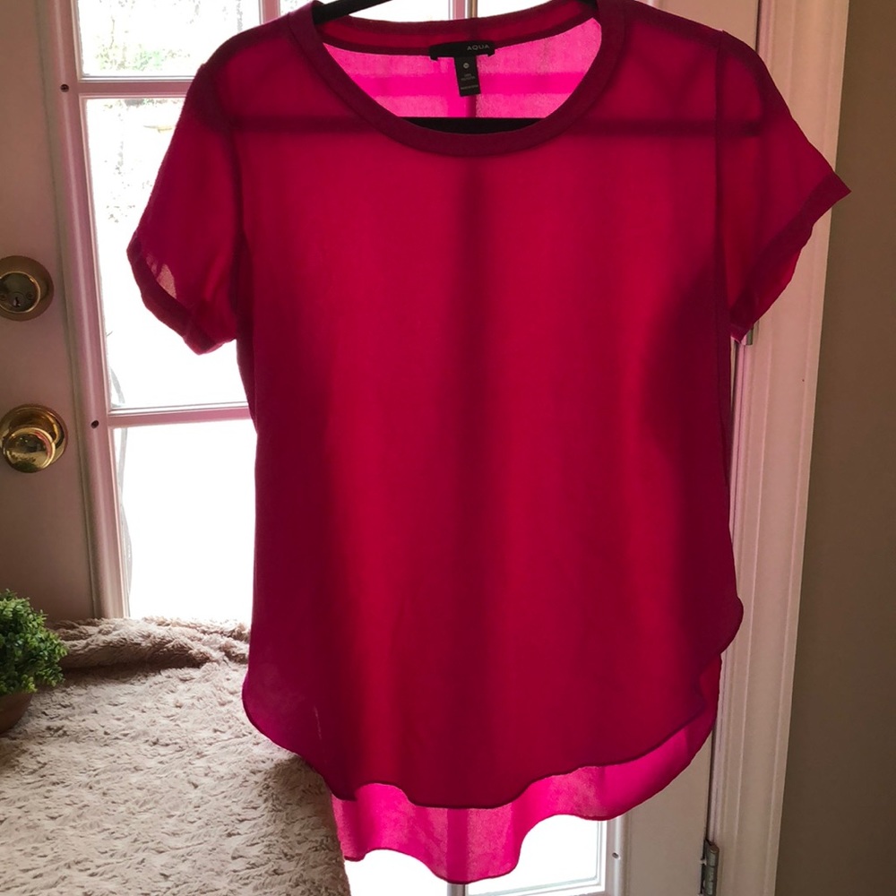 Aqua hot pink hi-lo flowy top